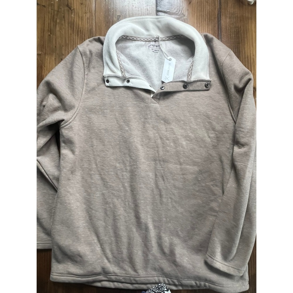 Departwest Mens 2XL Fleece Snap Mock Neck Pullover‎ Tan DWK573BK NWT